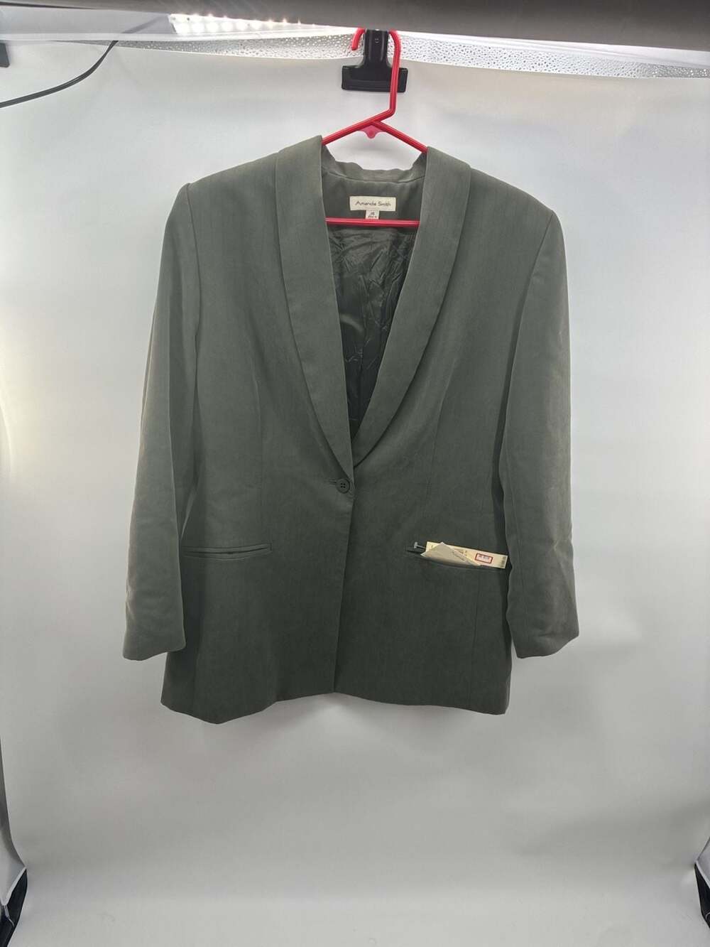 Amanda Smith Green Blazer Size 14 Open Front Single Button Jacket